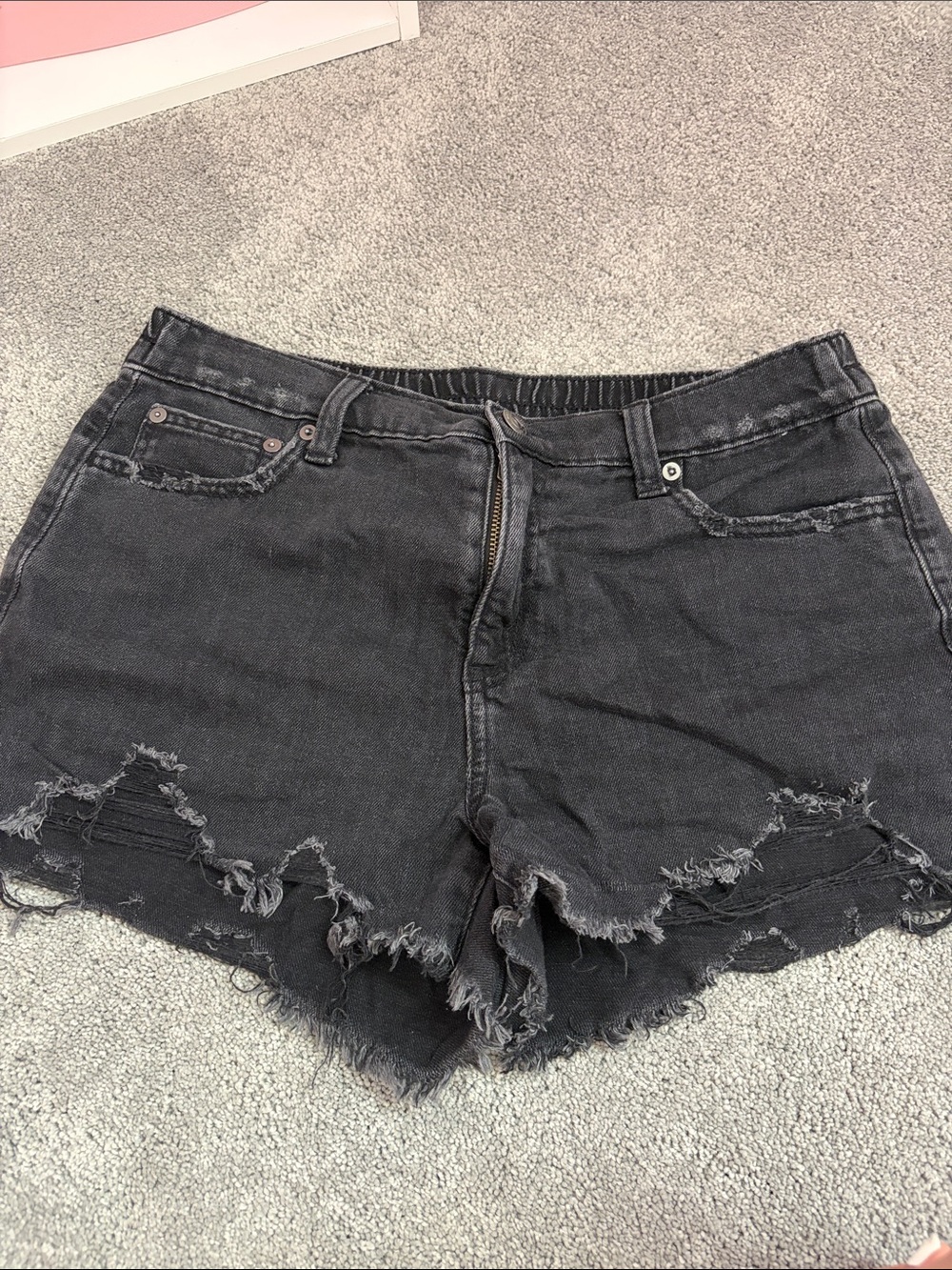 Aerie Black Elastic Waistband Denim Shorts